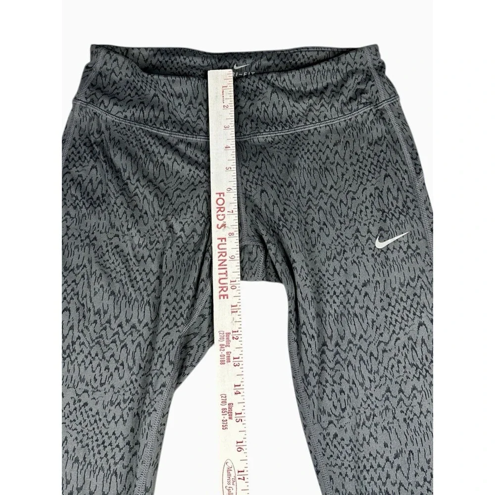 Nike Women's Power Epic Run Crop Printed Leggings Size M Grey Black Media Pocket